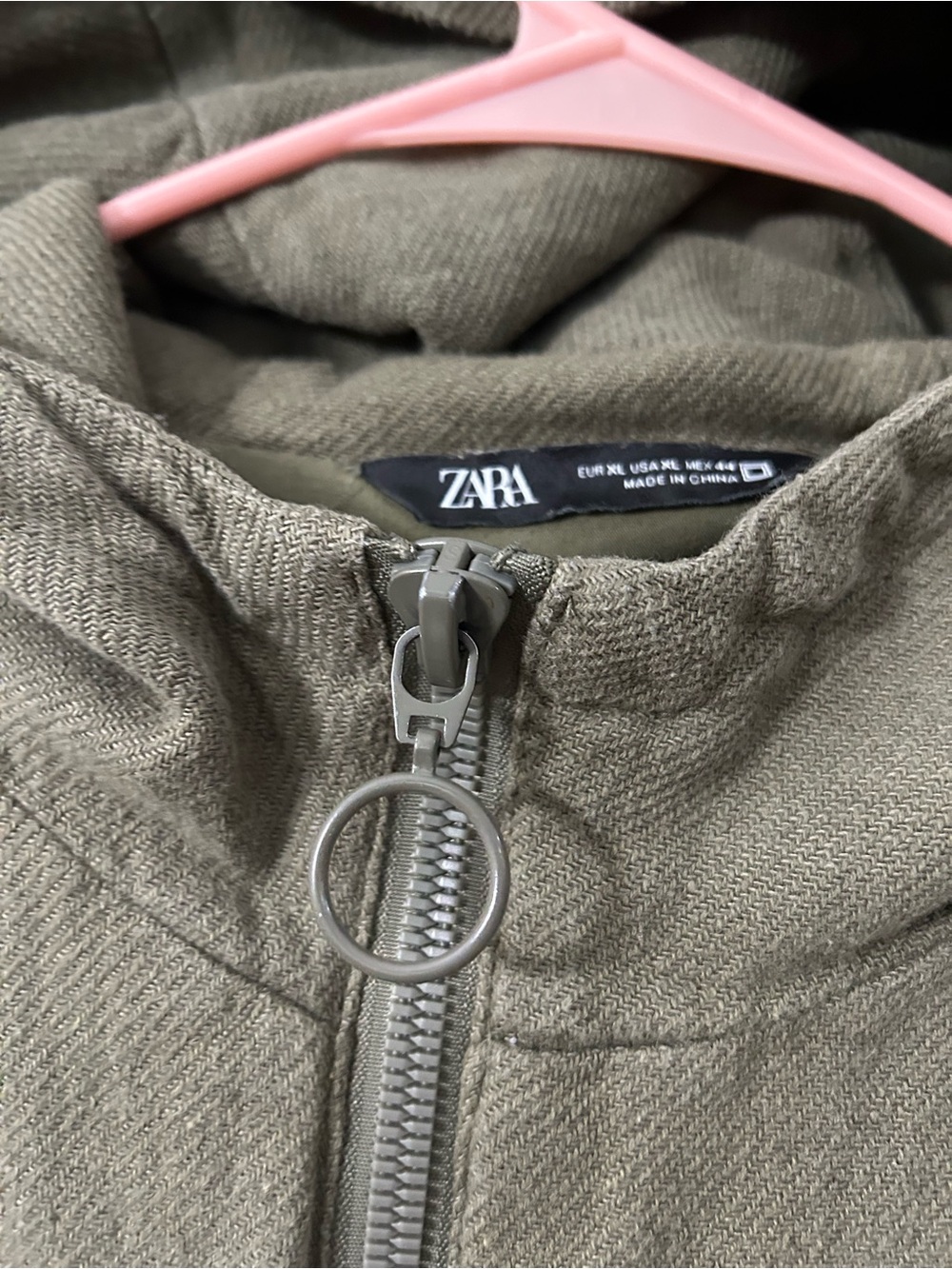 Zara Hooded Full Zip Olive Green Jacket Mens XL Cropped Long Sleeve Pockets - Picture 7 of 12